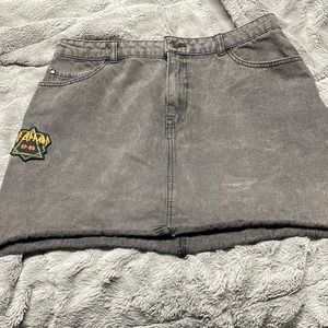 GREY DEF LEPPARD PATCH DENIM PENCIL SKIRT